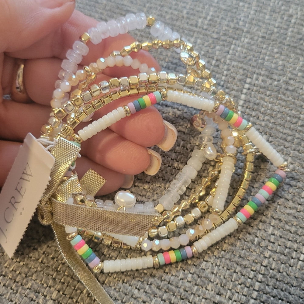 J. Crew Gold and White Beaded Bracelet Set